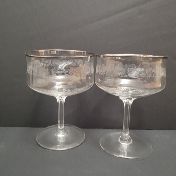 Lenox White Echo Silver Rim Etched Floral Pattern Champagne Coupe Glasses Set Of - Picture 1 of 5
